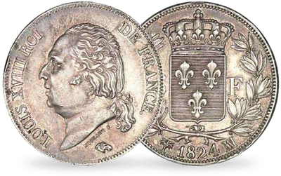 Monnaie de 5 Francs en argent massif «Louis XVIII Buste Nu»